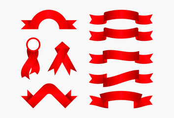 realistic red ribbon banner collection. vector illustration