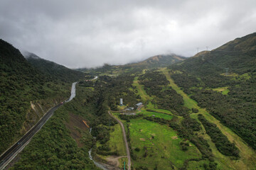 A valley view of green land in the Andes mountains of Ecuador