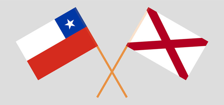 Crossed flags of Chile and The State of Alabama. Official colors. Correct proportion
