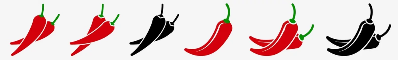 Fotobehang Spicy Chili Pepper Icon Hot Chili Pepper Set   Chili Peppers Icon Spicy Mexican Food Vector Illustration Logo   Red Chili-Pepper Icon Isolated Hot Spicy Chilis Collection © endstern