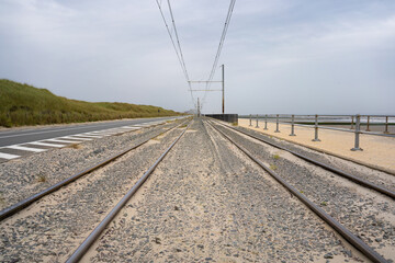 View over the tram tracks in Raversijde in Belgium