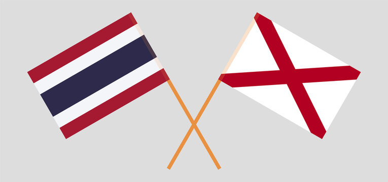 Crossed flags of Thailand and The State of Alabama. Official colors. Correct proportion