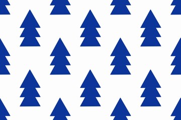 Obraz premium Seamless geometric winter pattern. Blue Christmas trees on a white background. Watercolor hand painted illustration