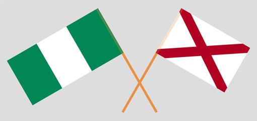 Crossed flags of Nigeria and The State of Alabama. Official colors. Correct proportion