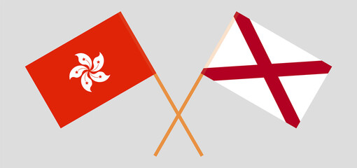 Crossed flags of Hong Kong and The State of Alabama. Official colors. Correct proportion