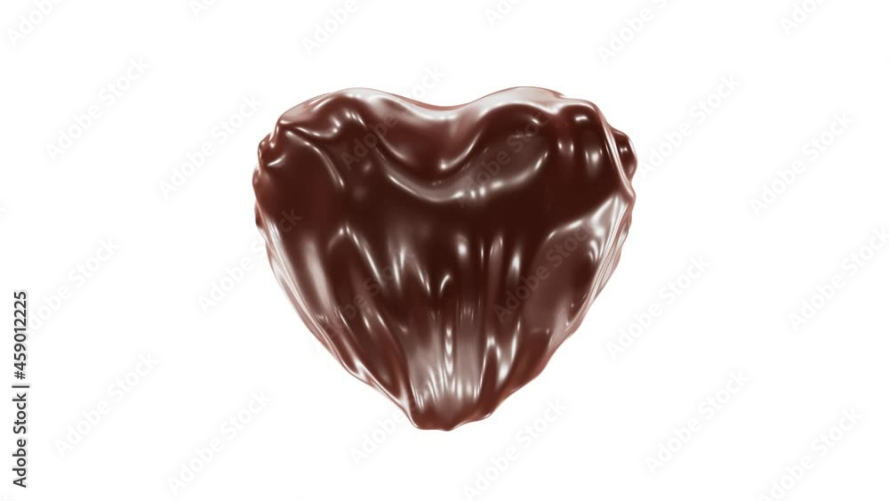 Poster realistic looping 3d animation of the waving melting liquid chocolate heart rendered in uhd with alp