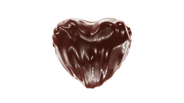 Realistic looping 3D animation of the waving melting liquid chocolate heart rendered in UHD with alpha matte