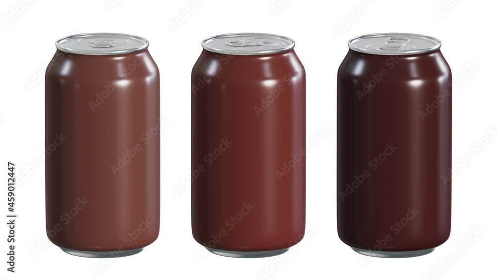 Poster realistic seamless looping 3d animation of three spinning coffee drink cans rendered in uhd with alp