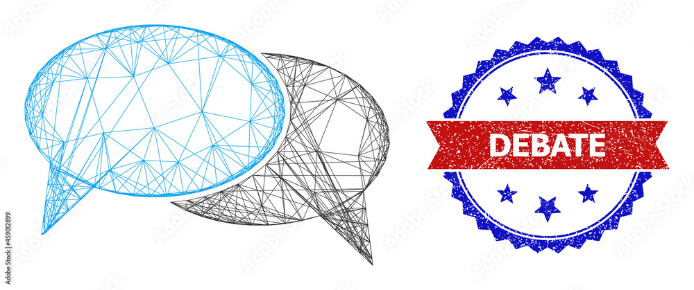 Poster net chat messages model icon, and bicolor textured debate watermark. flat model created from chat me