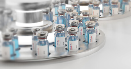 Coronavirus Covid-19 vaccine. Vaccination bottles. Science 3d-illustration
