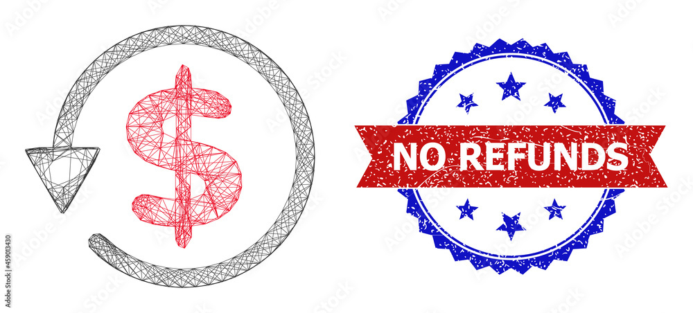Aufkleber mesh net dollar refund model icon, and bicolor unclean no refunds seal stamp. flat mesh created from