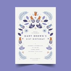 floral birthday invitation template vector design illustration