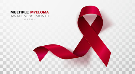 Multiple Myeloma Awareness Month. Burgundy Color Ribbon Isolated On Transparent Background.