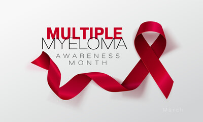Multiple Myeloma Awareness Calligraphy Poster Design. Realistic Burgundy Ribbon.
