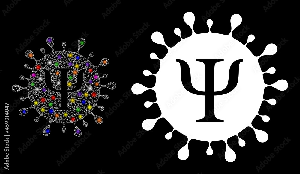 Poster glossy network psi covid virus constellation icon with lightspots. illuminated vector constellation 