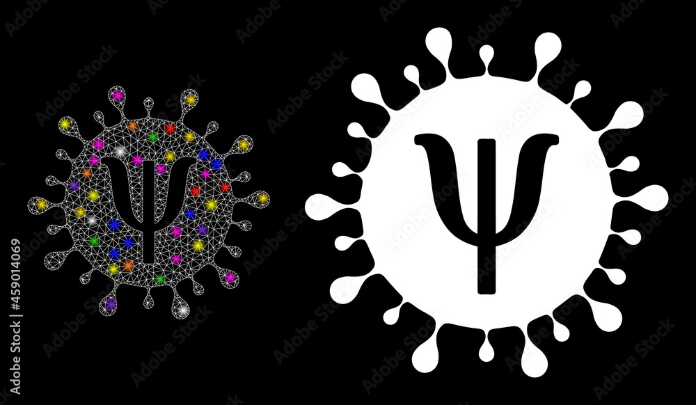 Poster bright mesh psi virus strain constellation icon with lightspots. illuminated vector constellation ba