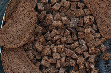 Homemade Brown bread rusks. Slices of rye bread.