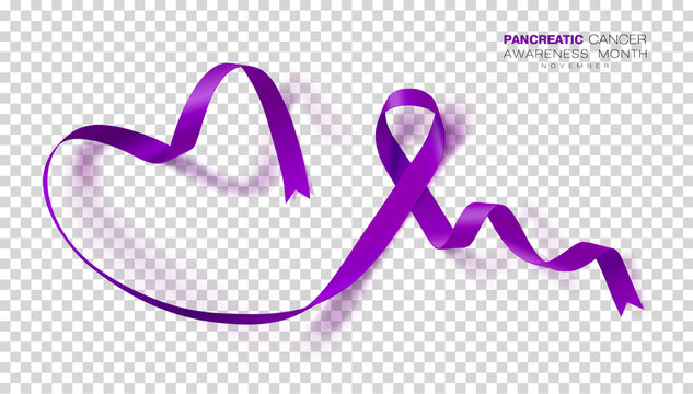 Pancreatic Cancer Awareness Month. Purple Color Ribbon Isolated On Transparent Background.