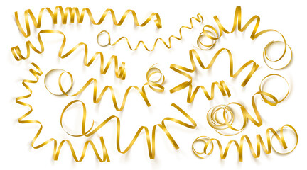 Set of realistic gold ribbons on white background. Vector illustration.