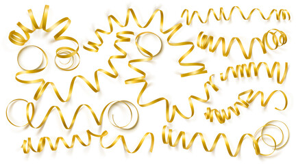 Set of realistic gold ribbons on white background. Vector illustration.