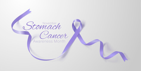 Fototapeta na wymiar Stomach Cancer Awareness Calligraphy Poster Design. Realistic Periwinkle Ribbon.