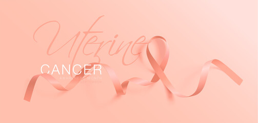 Uterine Cancer Awareness Calligraphy Poster Design. Realistic Peach Ribbon.