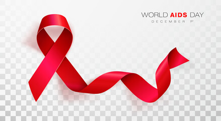 World Aids Day. Red Color Ribbon Isolated On Transparent Background.