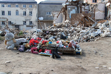 Victims of Ganja terror. Armenian terror. Toys of children who died in the Ganja terror