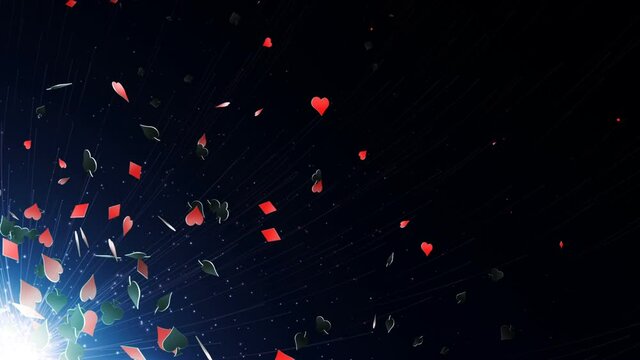 Flying Poker Card Symbols Animation, Background, Loop, 4k

