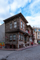 Fototapeta na wymiar KADIRGA, ISTANBUL, TURKEY - DECEMBER 26, 2020: Historical Houses in Kadırga District