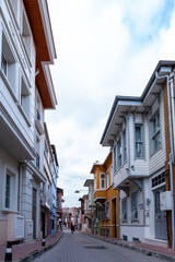 Naklejka premium KADIRGA, ISTANBUL, TURKEY - DECEMBER 26, 2020: Historical Houses in Kadırga District