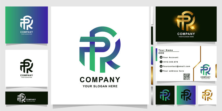 Minimalist letter PR, PPR or RP monogram logo template with business card design