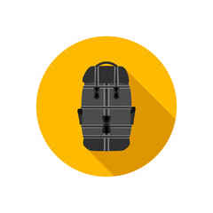 Travel backpack in black on a yellow background. Vector icon. 