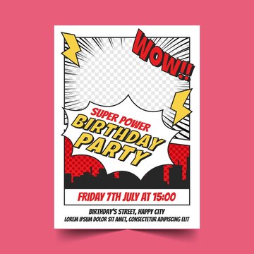 organic flat superhero birthday invitation template vector design illustration