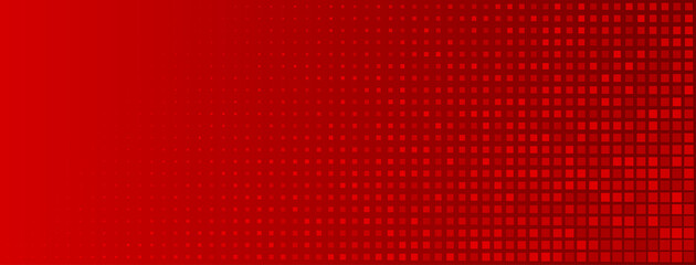 Abstract halftone background made of small square dots of different sizes in red colors
