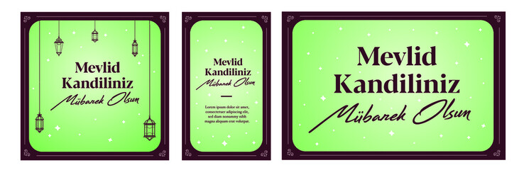 Muslim holiday, feast. Islamic holy night concept vector. Mevlid kandilimiz mübarek(mubarak) olsun (Translate: Blessed our Mevlid Kandil (Mevlid Kandil is one of the five Islamic holy nights)) 