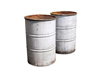 Naklejka premium Couple of Old white colour metal barrels isolated on white