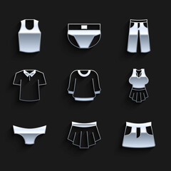 Set Sweater, Skirt, Undershirt, Men underpants, Shirt, Pants and icon. Vector
