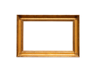 Vintage golden wood frame isolated on white background