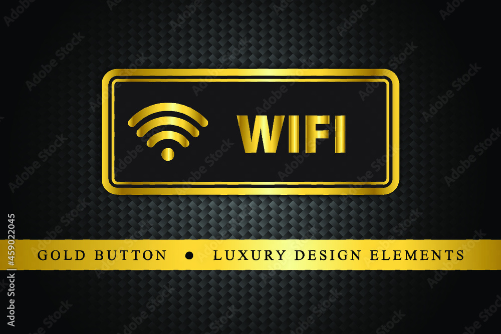 Poster gold button on the luxury black background. more golden buttons in this style on my portfolio. wifi 