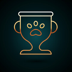 Gold line Pet award symbol icon isolated on dark blue background. Medal with dog footprint as pets exhibition winner concept. Vector