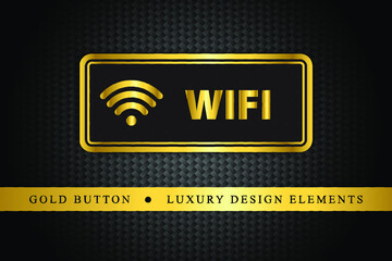 Gold button on the luxury black background. More golden buttons in this style on my portfolio. Wifi sign concept. Eps 10 vector illustration.