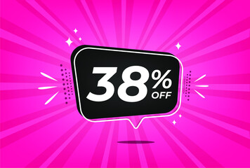 38 percent discount. Pink banner with floating balloon for promotions and offers.