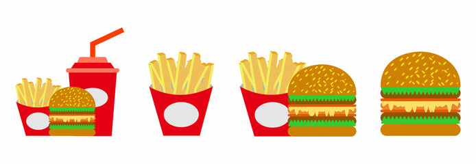 french fries, burger and soda icon, fast food icon, food menu in restaurant icon vector sign symbol