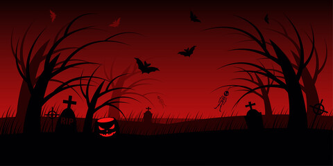 Fototapeta premium vector background for halloween. Creepy halloween background with a cemetery and scary trees.