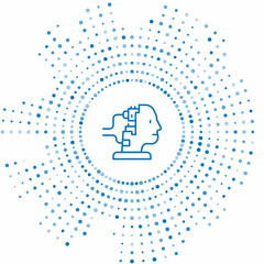 Blue line Robot connected for maintenance icon isolated on white background. Artificial intelligence, machine learning, cloud computing. Abstract circle random dots. Vector