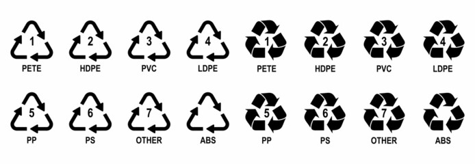 Fototapeta premium plastic recycling icon set, plastic recycling vector set sign symbols