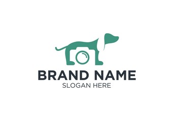 Dog and Camera Logo, Camera Negative Space Brand Logo Design Vector