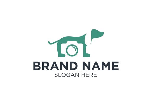 Dog and Camera Logo, Camera Negative Space Brand Logo Design Vector