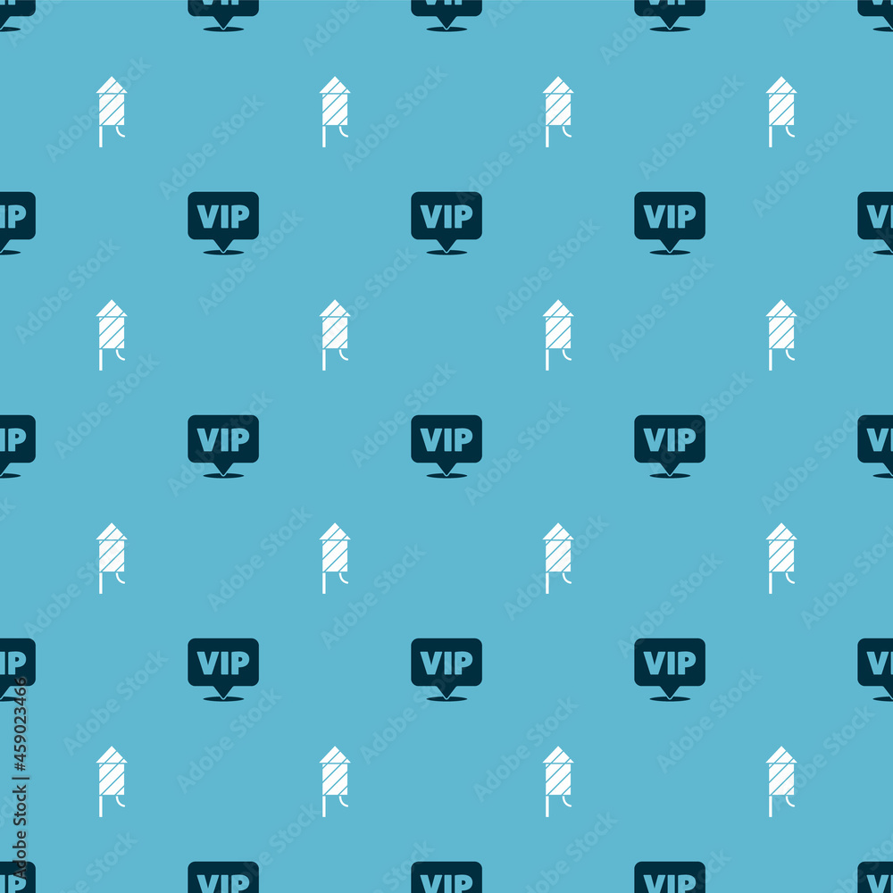 Poster set location vip and firework rocket on seamless pattern. vector